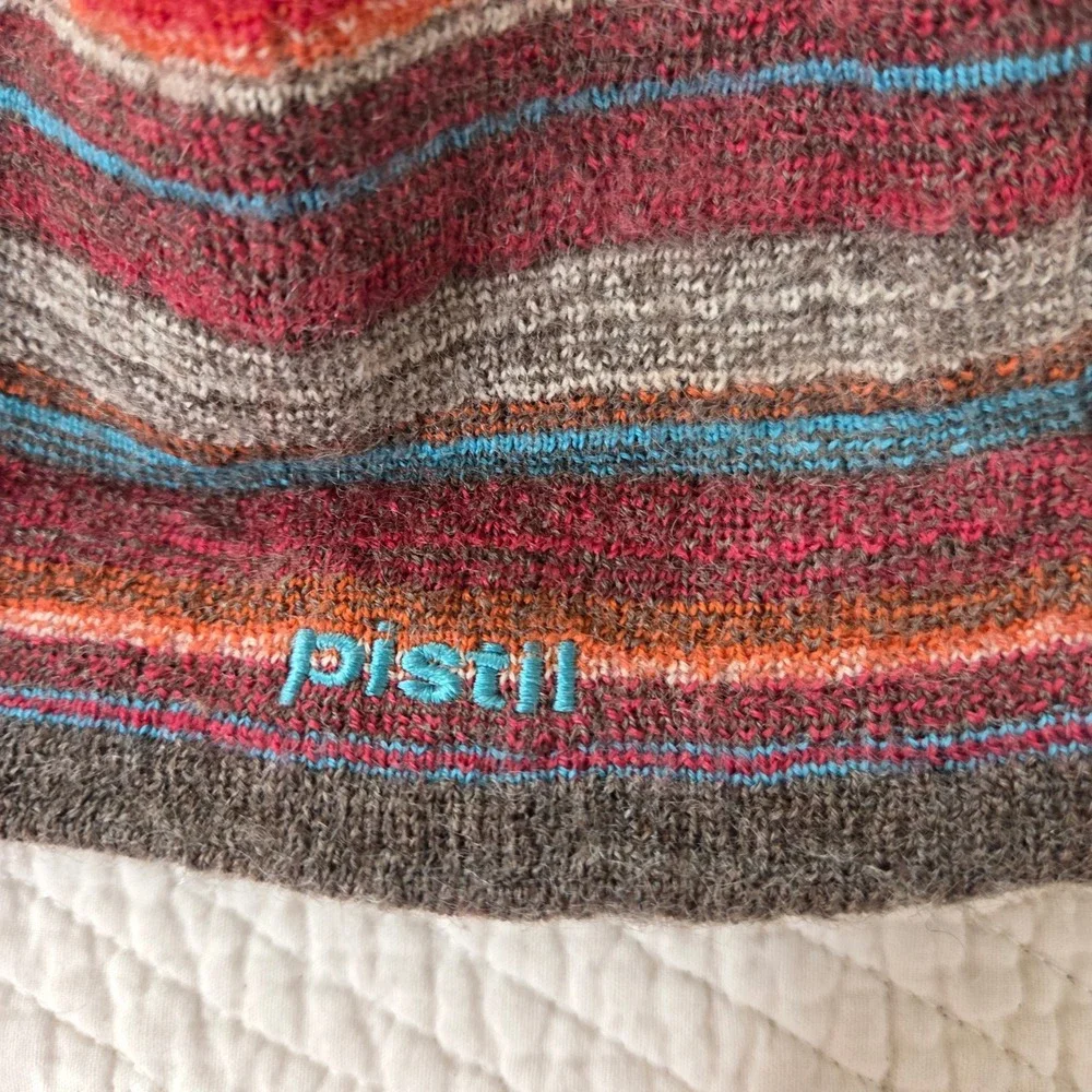 Pistil Mens Wool Blend Striped Fleece Lined Beanie Hat Brown Red Made in Italy